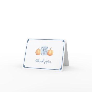 Preppy Pumpkins Blue White China Fall Baby Shower Thank You