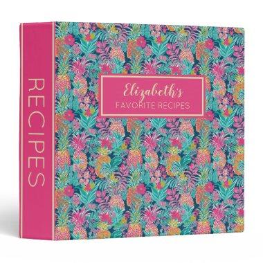Preppy Tropical Pineapples Personalized Recipe 3 Ring Binder
