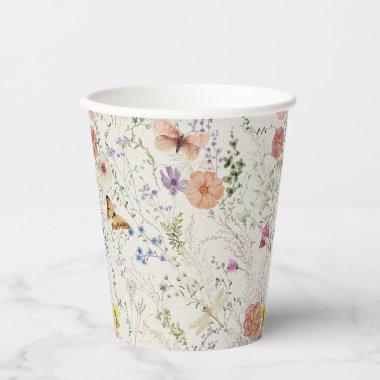 Pressed Wildflower Floral Bridal Shower Paper Cups