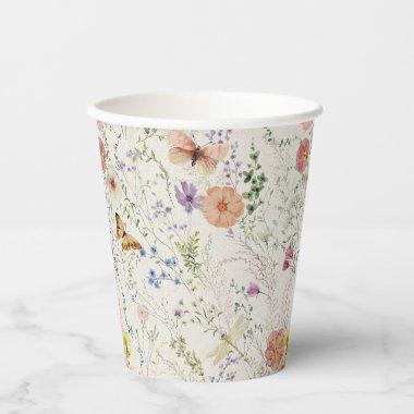 Pressed Wildflower Floral  Paper Cups