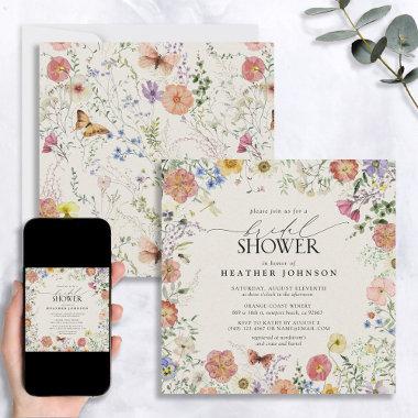 Pressed Wildflower Floral Frame Bridal Shower Invi Invitations