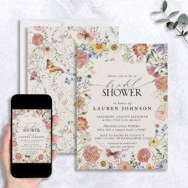 Pressed Wildflower Floral Frame Bridal Shower Invitations