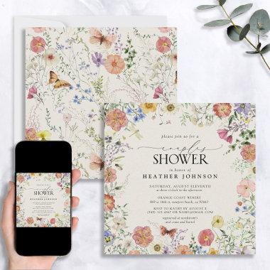 Pressed Wildflower Floral Frame Couples Shower Invitations