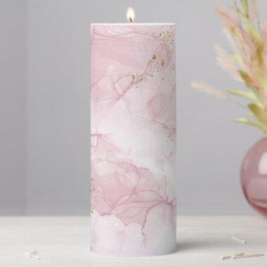 Pretty Abstract Blush Pink Gold Marble Design Gift Pillar Candle