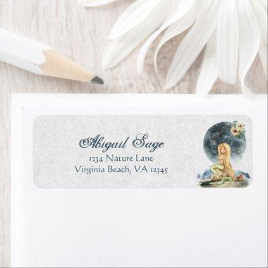 Pretty Blond Mermaid and Full Moon Beach Address Label