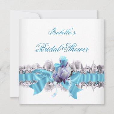 Pretty Blue Bridal Shower White Lace Garter Invitations