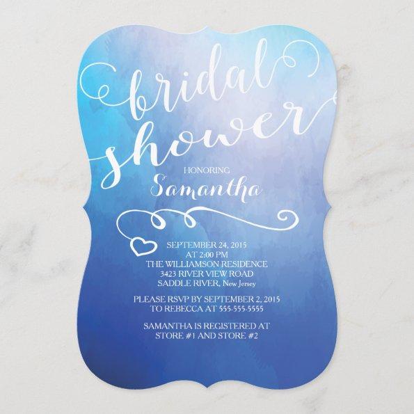 Pretty Blue Watercolor Bridal Shower Invitations