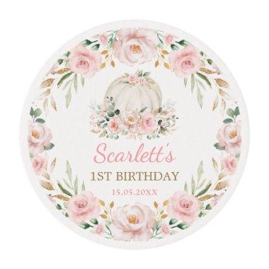 Pretty Blush Pink Floral Pumpkin Girls Birthday Edible Frosting Rounds