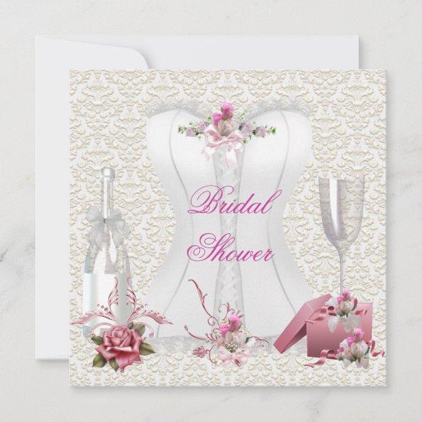 Pretty Bridal Shower White Pink Corset Floral Invitations