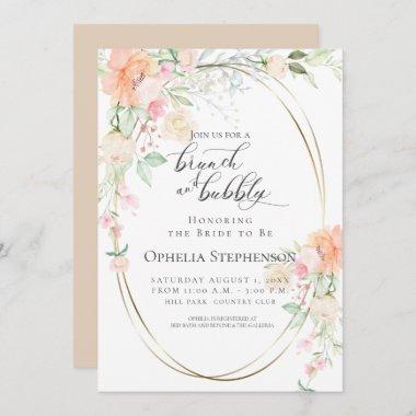 Pretty Brunch & Bubbly Coral Spring Flowers Invitations