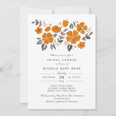 Pretty Burnt Orange Flowers Floral Bridal Shower Invitations