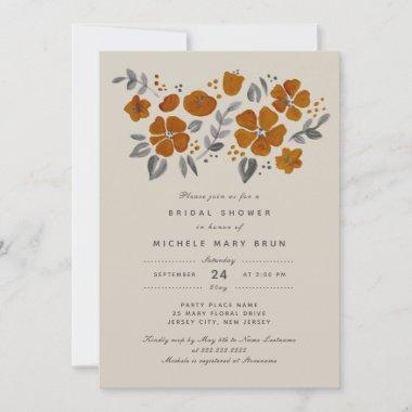 Pretty Burnt Orange Rust Floral Bridal Shower Invitations