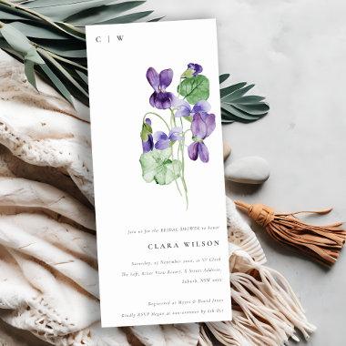 Pretty Chic Monogram Violet Floral Bridal Shower Invitations