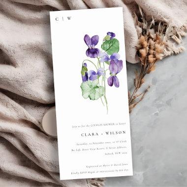 Pretty Chic Monogram Violet Floral Couples Shower Invitations