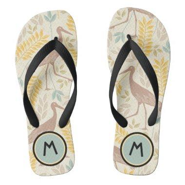 Pretty Crane Bird Nature Monogram Flip Flops