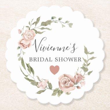 Pretty Dusty Pink Floral Bridal Shower Paper Coaster
