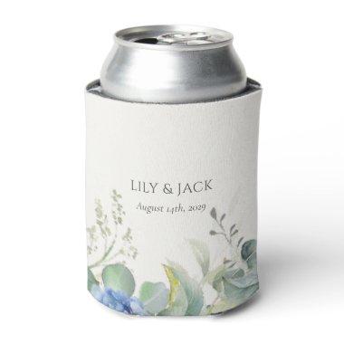 Pretty Floral Blue Hydrangea Event Wedding Can Cooler
