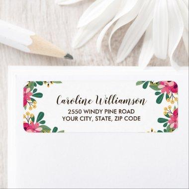 Pretty Floral Botanical Pink Flowers Custom Label