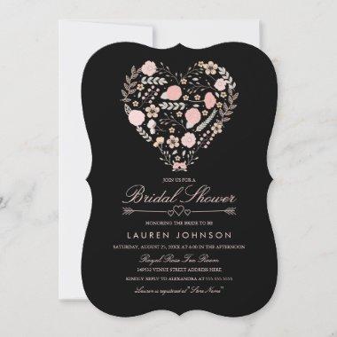 Pretty Floral Heart Bridal Shower Invitations