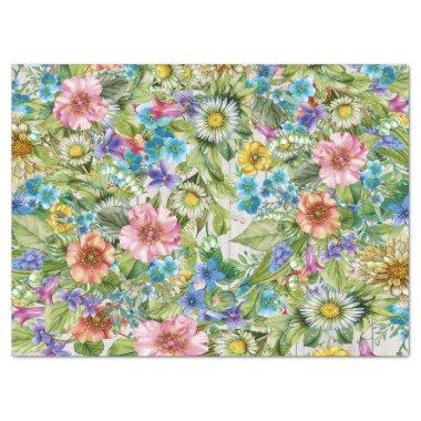 Pretty Floral Tissue with Wood Image Background Tissue Paper