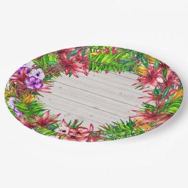 Pretty Floral Tropical Party Goods Plate