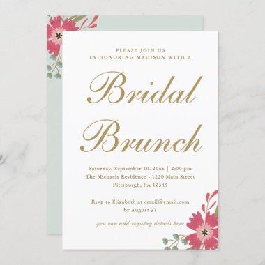Pretty Flowers and Mint Green Bridal Brunch Invitations