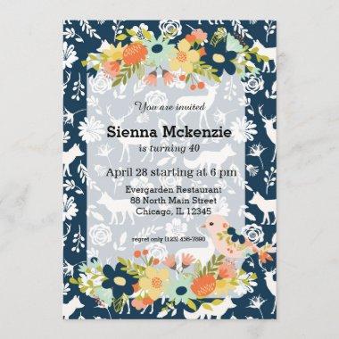 Pretty Flowers & bird Invitations