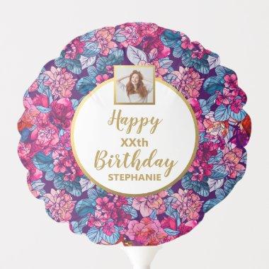 Pretty Flowers, Custom Photo, Happy Birthday Balloon