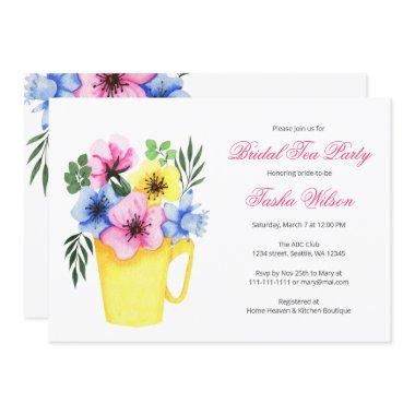 Pretty Flowers in a Teacup Bridal Shower Tea Party Invitations