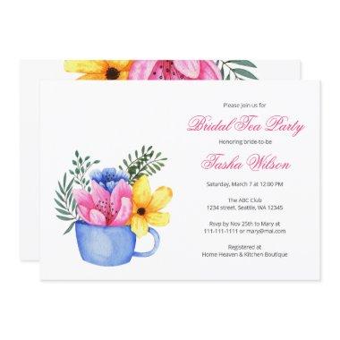 Pretty Flowers in a Teacup Bridal Shower Tea Party Invitations