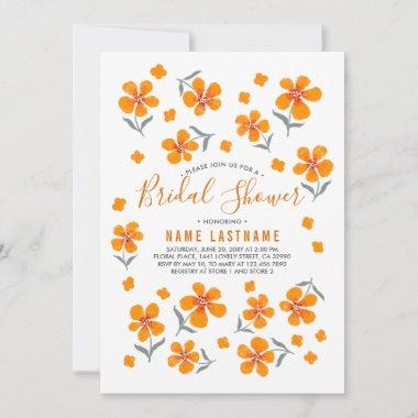 Pretty folk orange spring flowers Bridal Shower Invitations