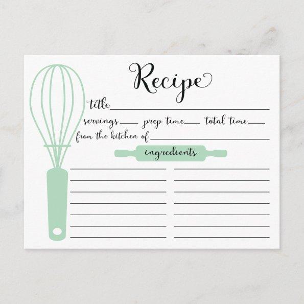Pretty Hand Lettered Mint Green Whisk Recipe Invitations