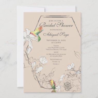 Pretty Hummingbird Floral Geometric Bridal Shower Invitations