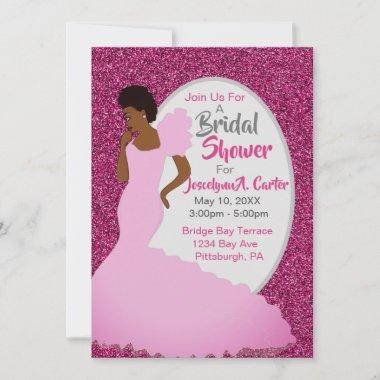 Pretty In Pink African American Bridal Shower Invitations
