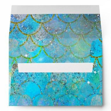 Pretty Iridescent Blue Shimmer Mermaid Scales Envelope