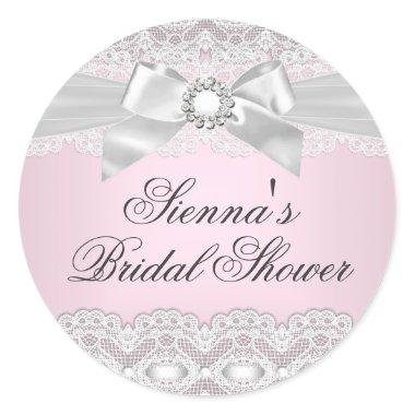 Pretty Lace & Bow Pink Bridal Shower Sticker
