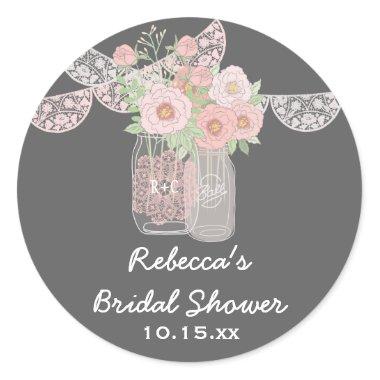 Pretty Lace Mason Jar Bridal Shower Sticker