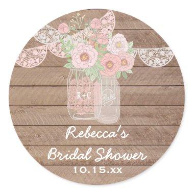 Pretty Lace Mason Jar & Wood Bridal Shower Sticker
