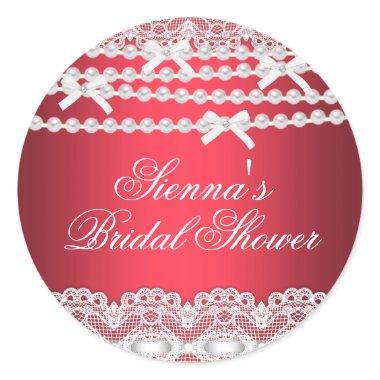 Pretty Lace & Pearl Red Bridal Shower Sticker