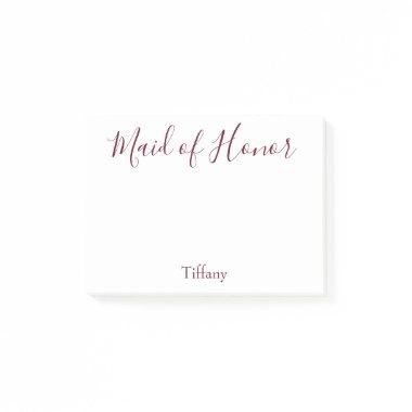 Pretty Maid of Honor White and Burgundy Post-it Notes