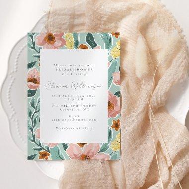 Pretty Mint Sage Blush Pink Floral Bridal Shower Invitations