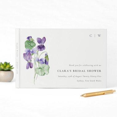 Pretty Monogram Violet Floral Bunch Bridal Shower Guest Book