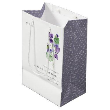 Pretty Monogram Violet Floral Bunch Bridal Shower Medium Gift Bag