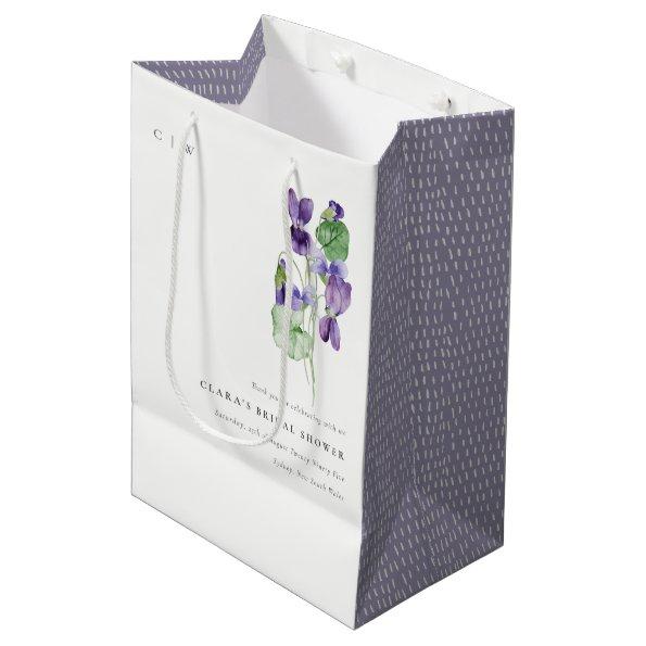 Pretty Monogram Violet Floral Bunch Bridal Shower Medium Gift Bag