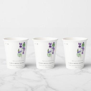 Pretty Monogram Violet Floral Bunch Bridal Shower Paper Cups