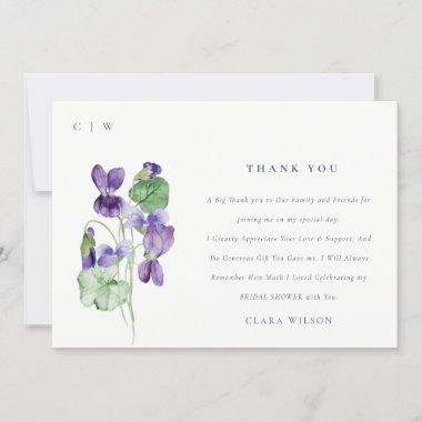 Pretty Monogram Violet Floral Bunch Bridal Shower Thank You Invitations
