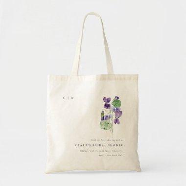 Pretty Monogram Violet Floral Bunch Bridal Shower Tote Bag