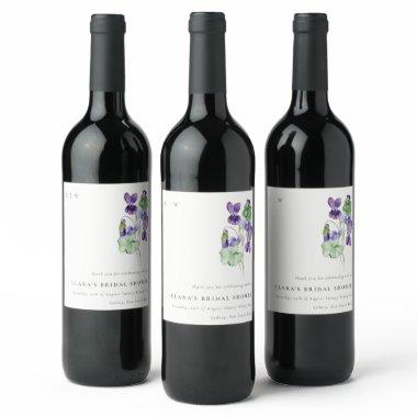 Pretty Monogram Violet Floral Bunch  Wine Label