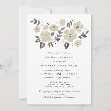 Pretty Neutral Beige Floral Simple Bridal Shower Invitations