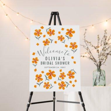 Pretty orange flowers floral Bridal Shower Welcome Foam Board